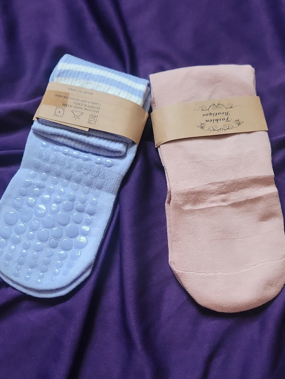 Ladies Non-Slip Yoga Socks - Light Blue & Pale Pink